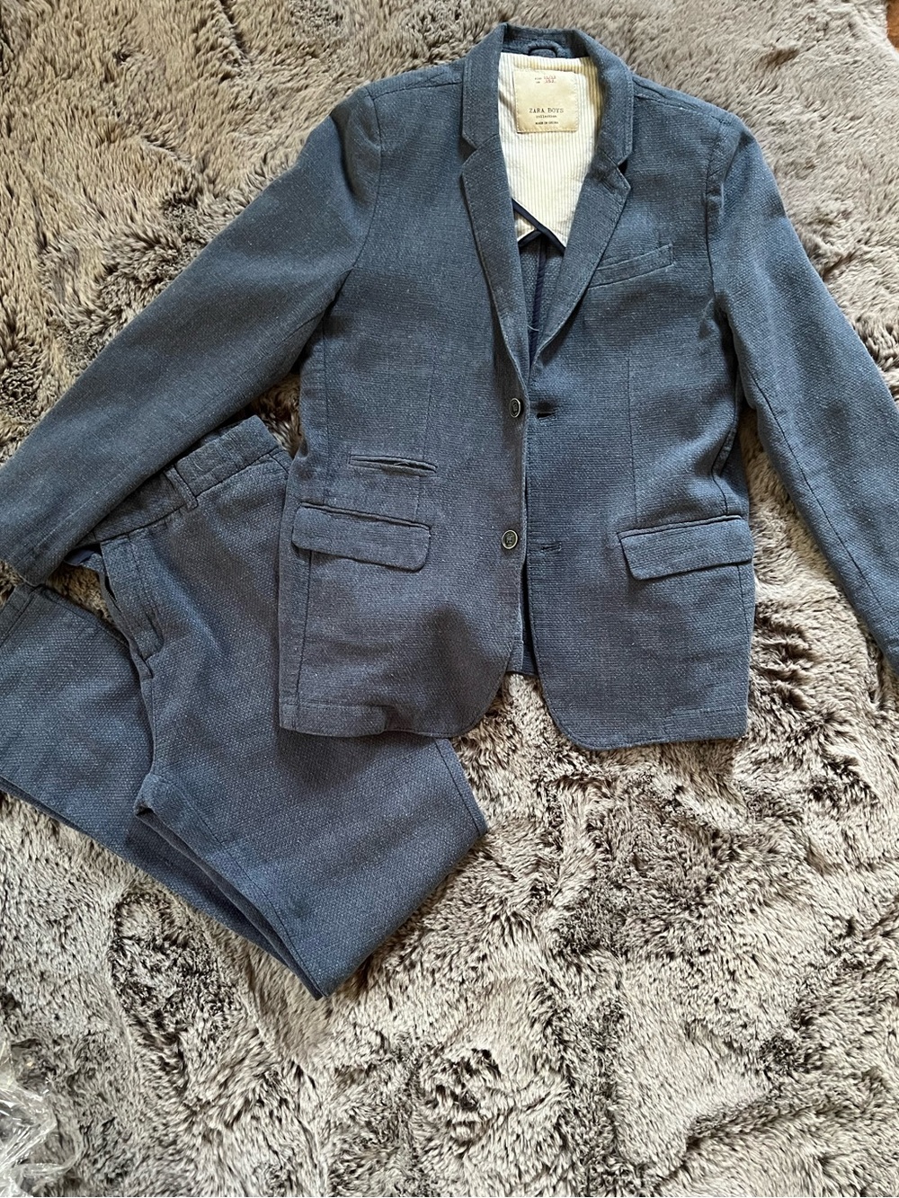 Zara boys  Blue Textured Two-Piece Suit